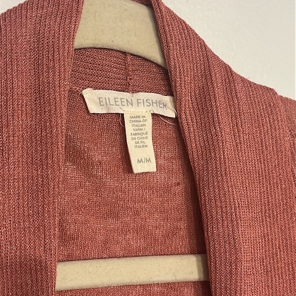 Eileen Fisher Organic Linen Blend Pink Open Cardigan Waterfall Sweater Size M - Picture 2 of 5
